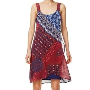 Desigual Women 36 Mixed Print Chiffon Overlay Sleeveless Cassidy Shift Dress
